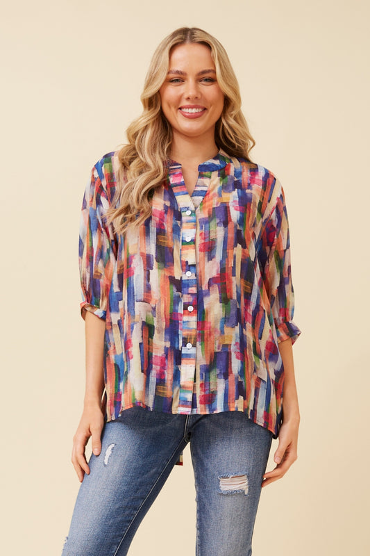 Abstract Button Back Blouse