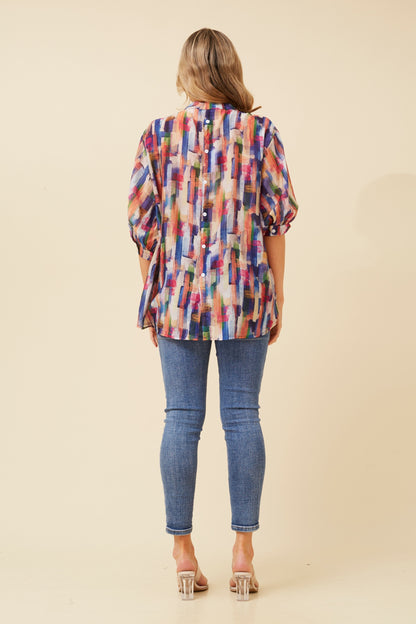 Abstract Button Back Blouse