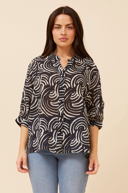 Swirls Button Back Oversized Shirt