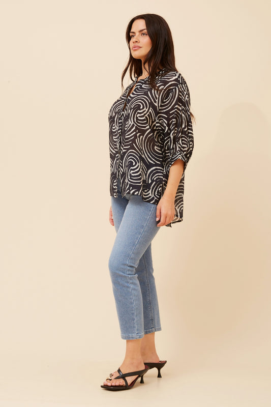 Swirls Button Back Oversized Shirt