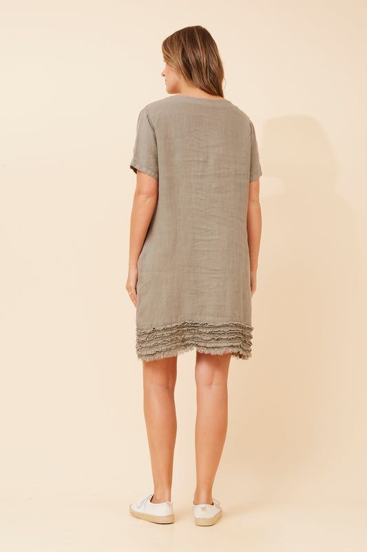 Linen Frill Pocket Short Shift Dress - NEW!
