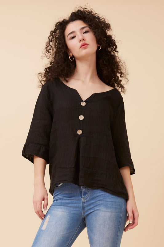 3 Button Italian Linen Top