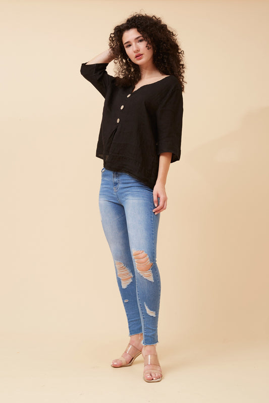 3 Button Italian Linen Top
