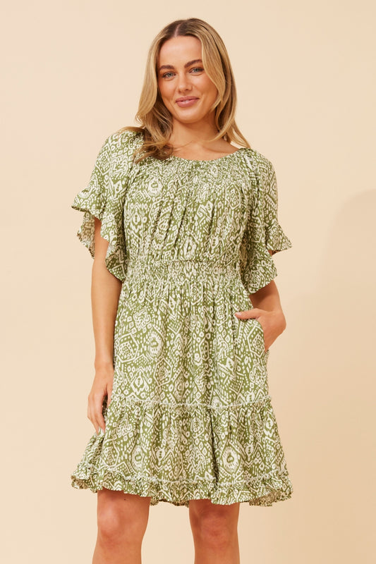 Tribal Short Blouson Tiered Dress