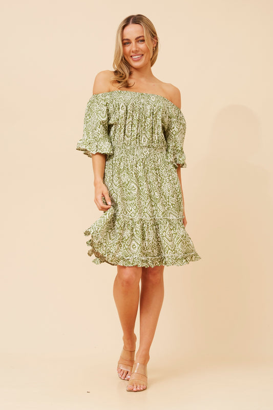 Tribal Short Blouson Tiered Dress