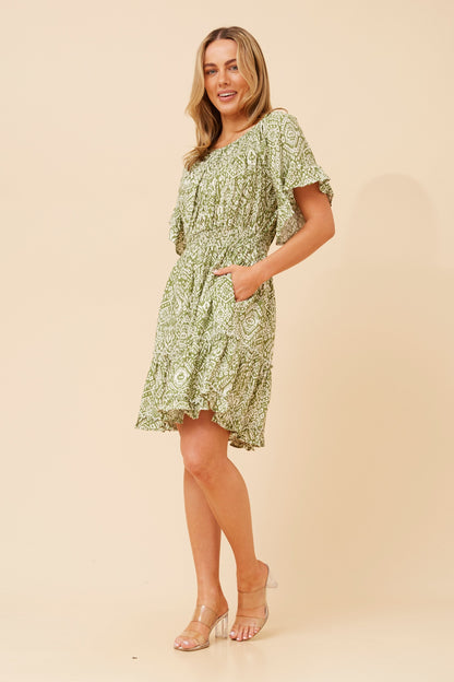 Tribal Short Blouson Tiered Dress