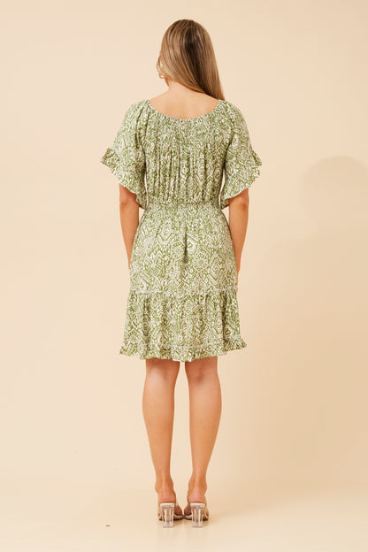 Tribal Short Blouson Tiered Dress