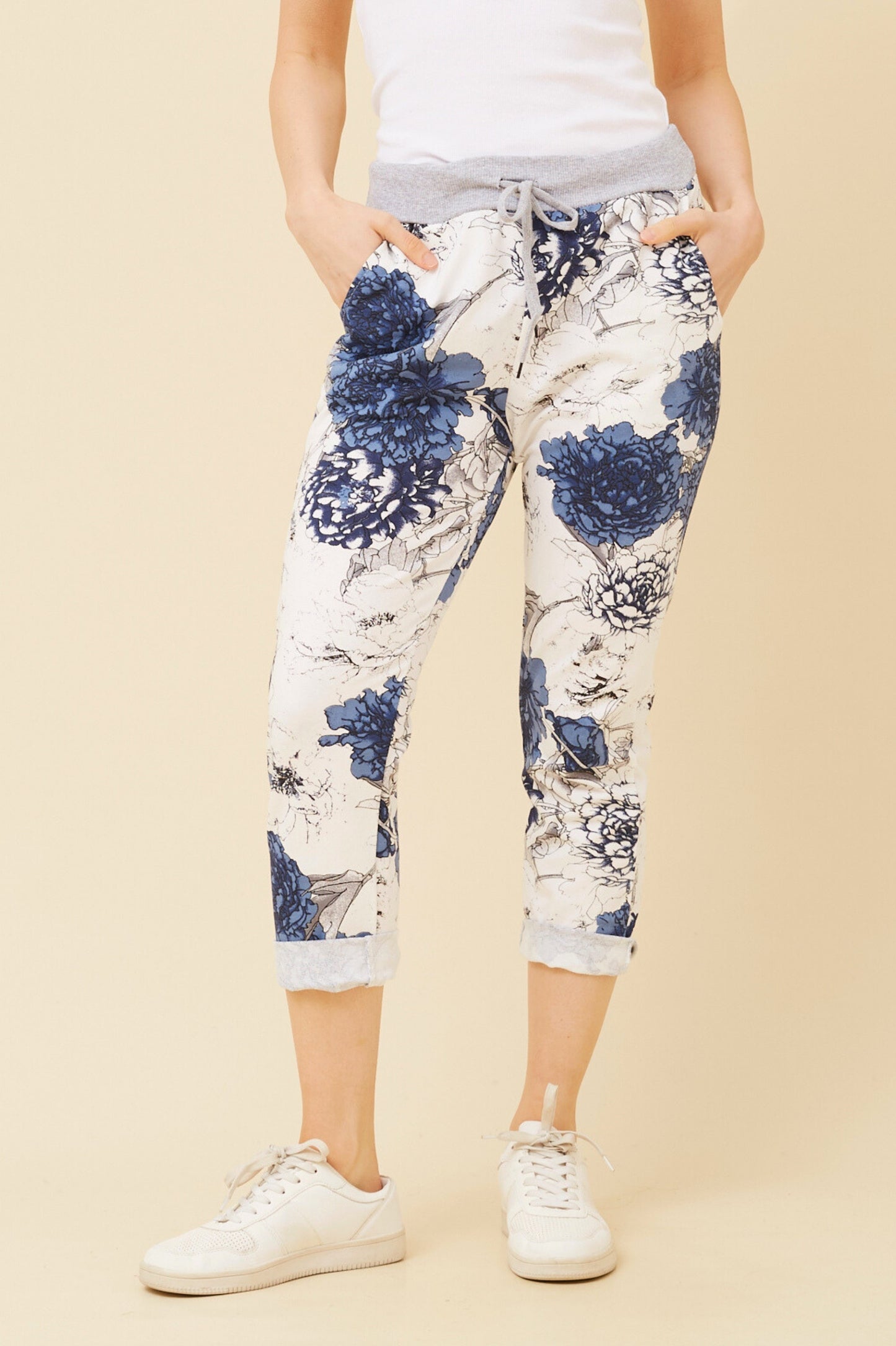 Blue Blooms Italian 7/8 Cotton Pants