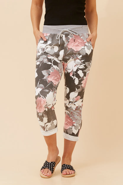 Distressed Floral Italian 7/8 Cotton Pants