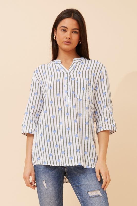Candy Stripes & Hearts Italian Cotton Shirt