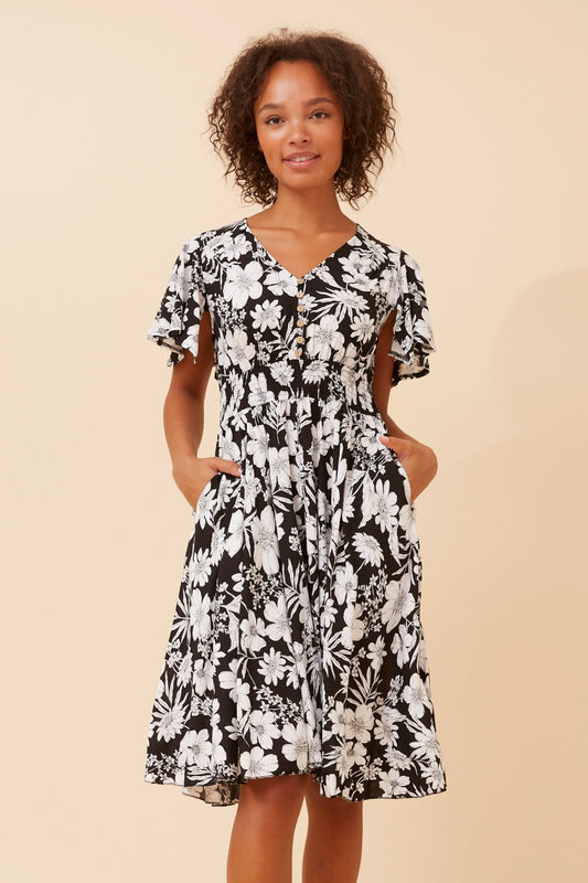 Wildflower Flutter Sleeve Fit N Flare Dress
