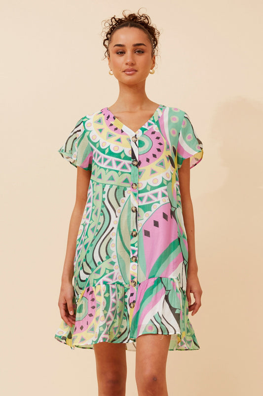 80s Vibe Abstract Short Dress