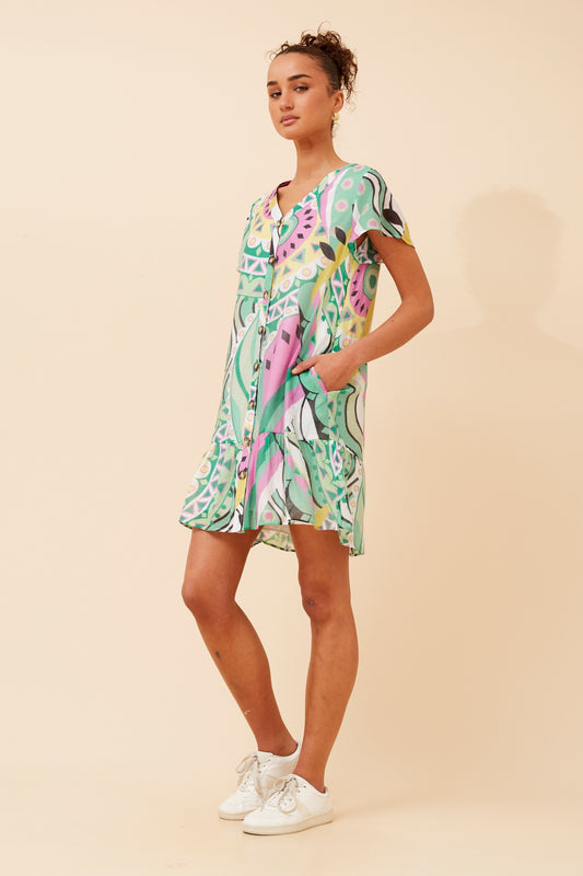 80s Vibe Abstract Short Dress