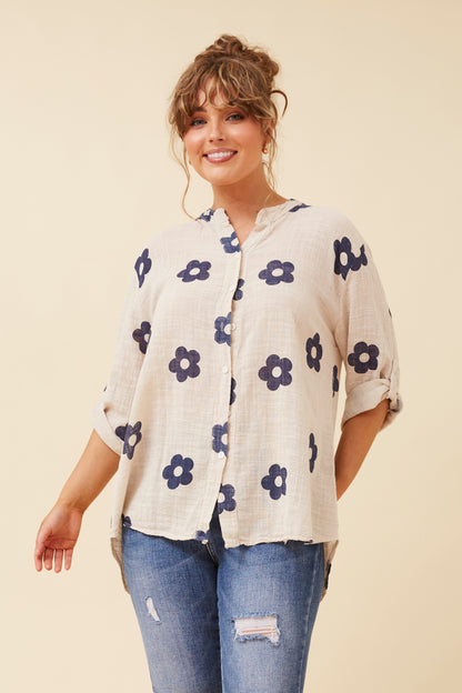 Floral Cotton Button Down Shirt