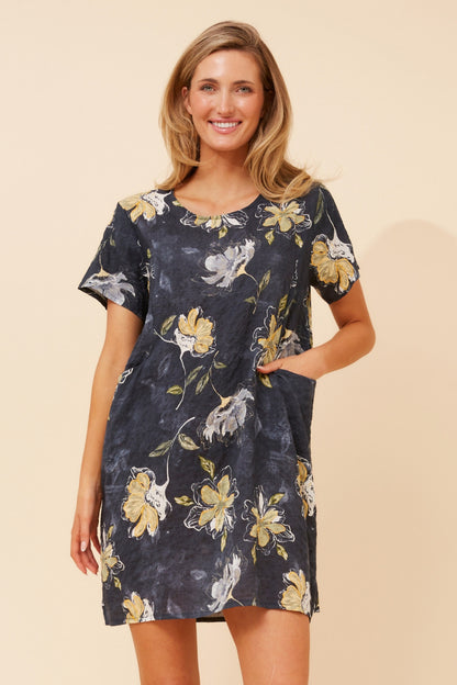 Floral Vines Pocket Short Shift Dress