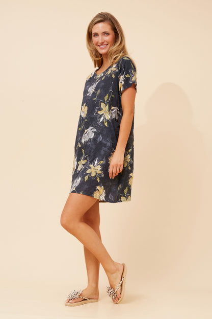 Floral Vines Pocket Short Shift Dress