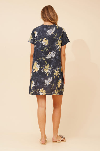 Floral Vines Pocket Short Shift Dress