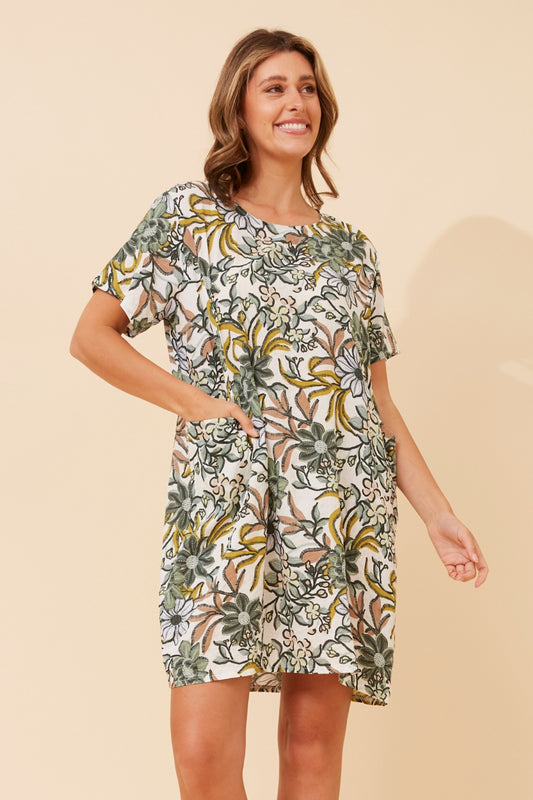 Sunlit Jungle Pocket Short Shift Dress