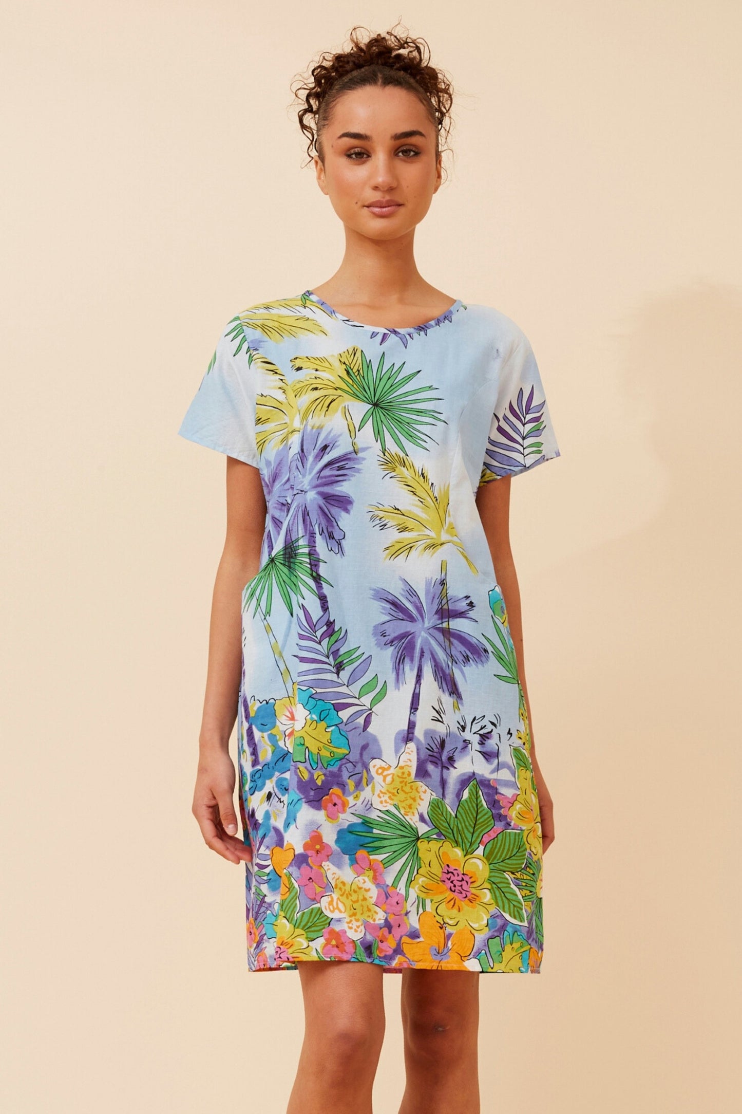 Tropical Beach Pocket Short Shift Dress