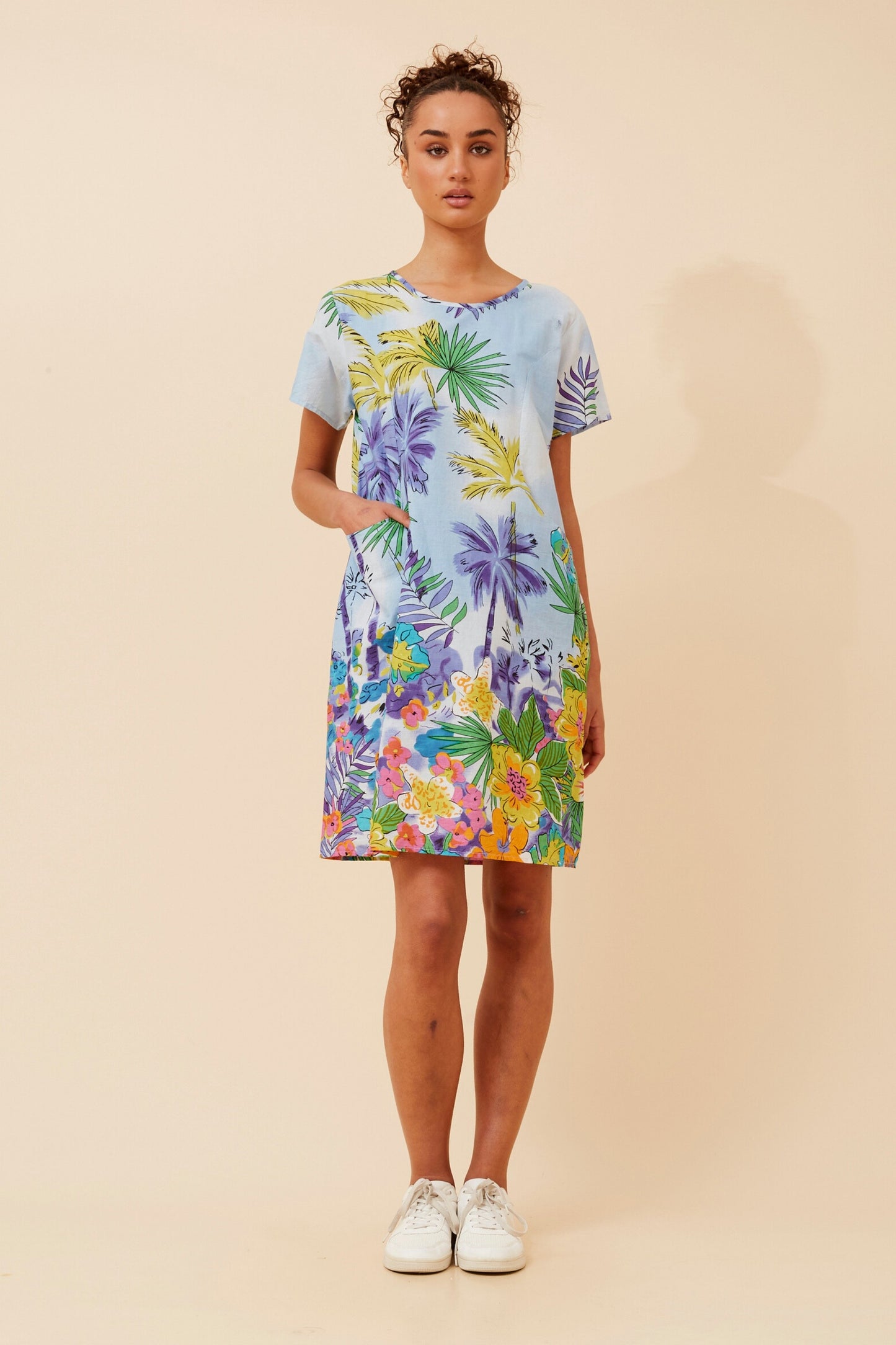 Tropical Beach Pocket Short Shift Dress